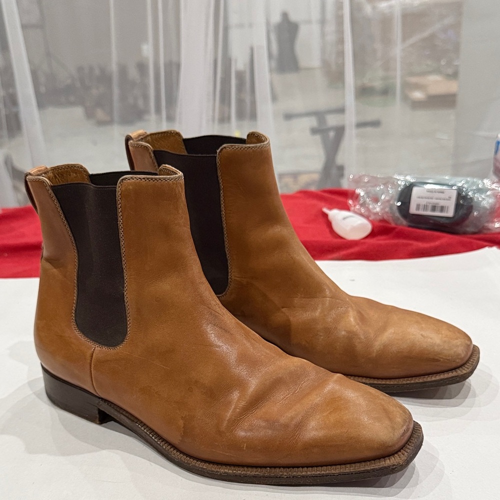 StefanoBI Men's Tan Leather Chelsea Boots